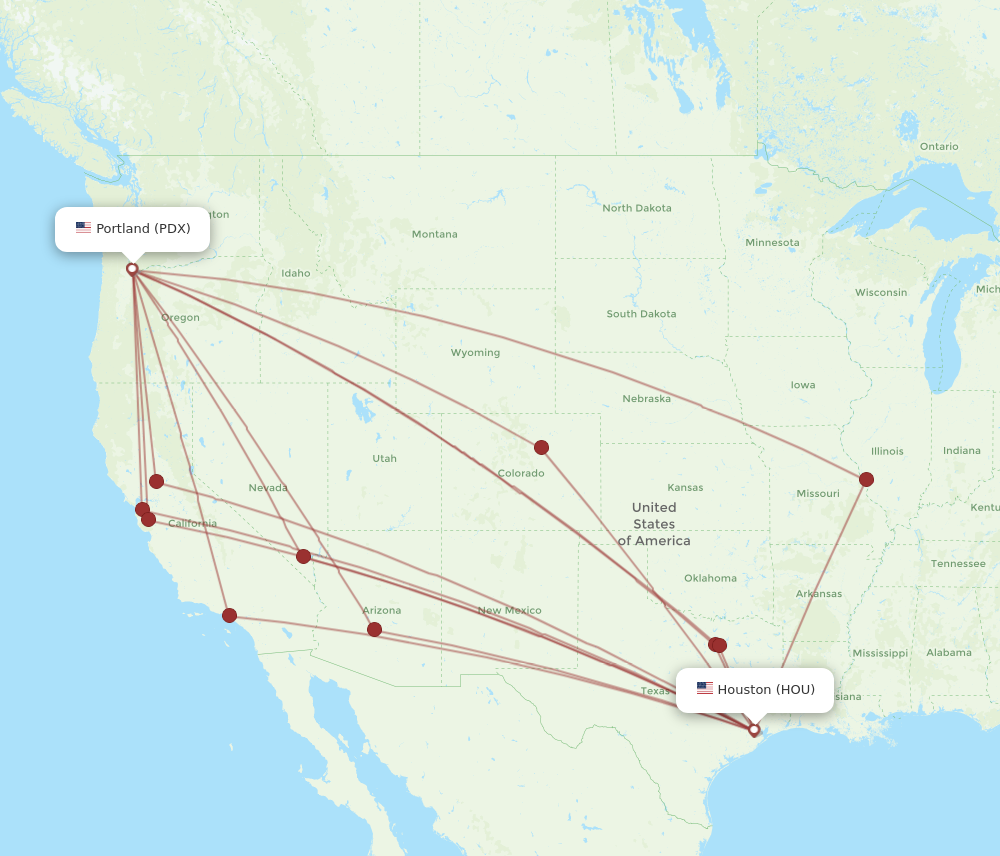 HOU to PDX flights and routes map