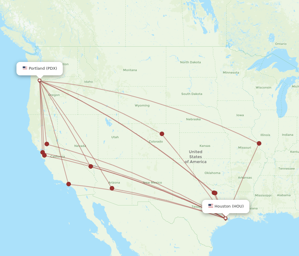 HOU-PDX flight routes