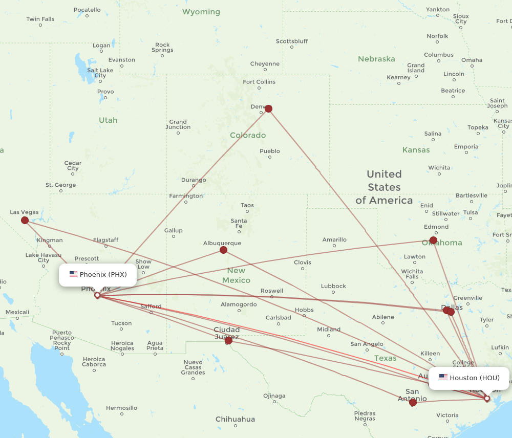 HOU to PHX flights and routes map
