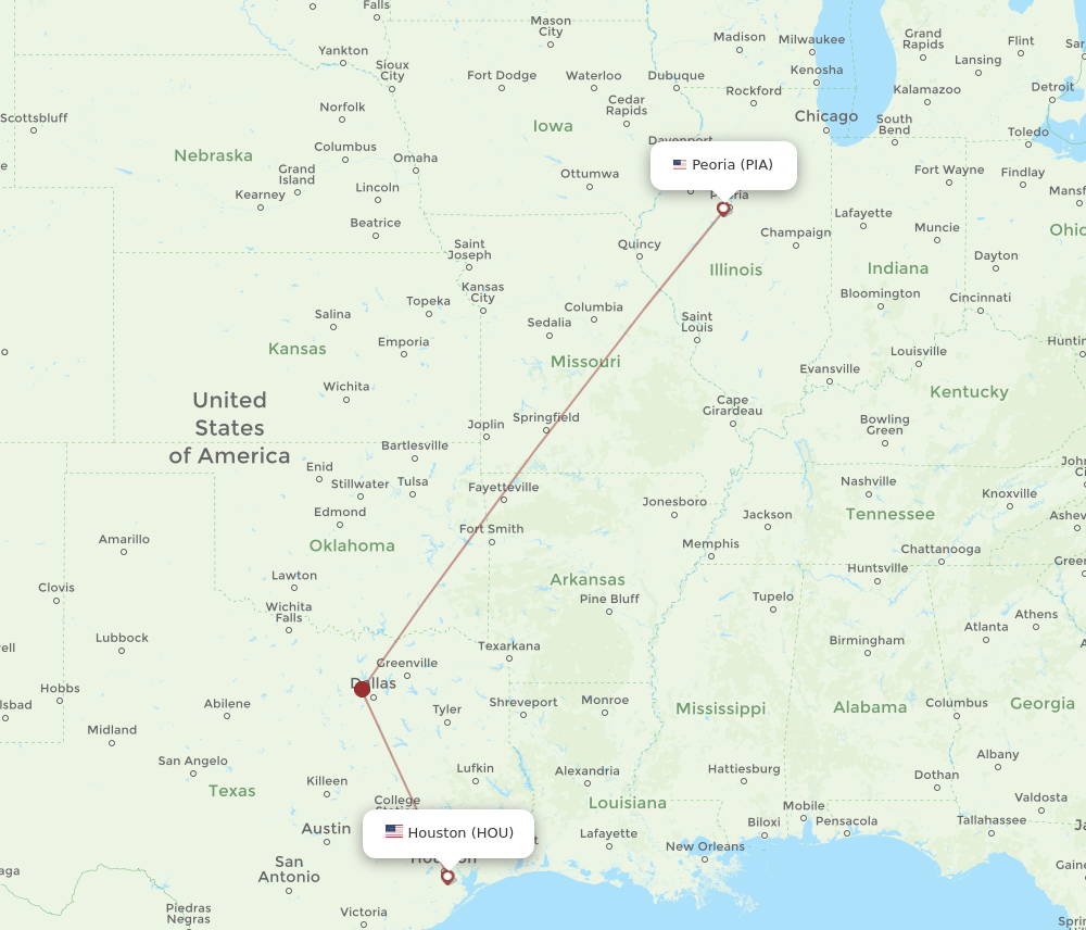 HOU-PIA flight routes