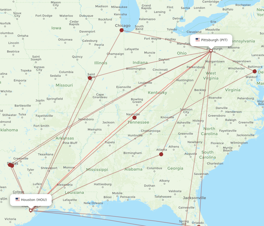 HOU-PIT flight routes