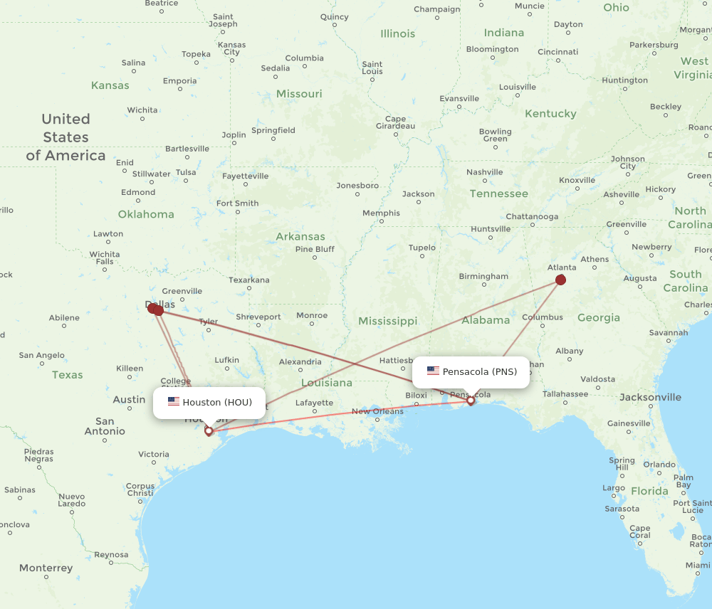 HOU-PNS flight routes