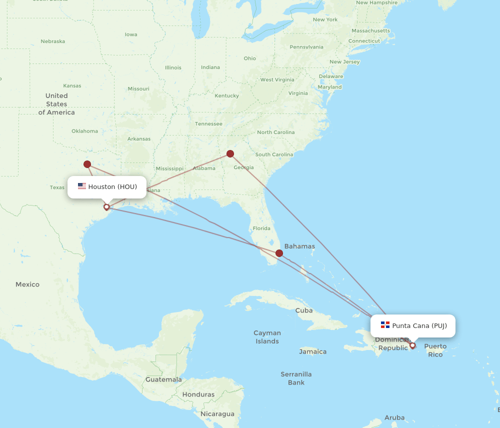 HOU-PUJ flight routes