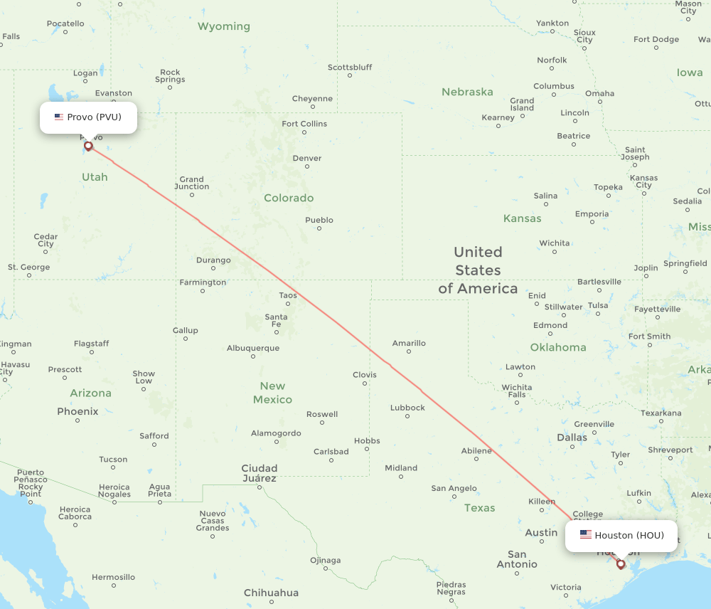 HOU to PVU flights and routes map