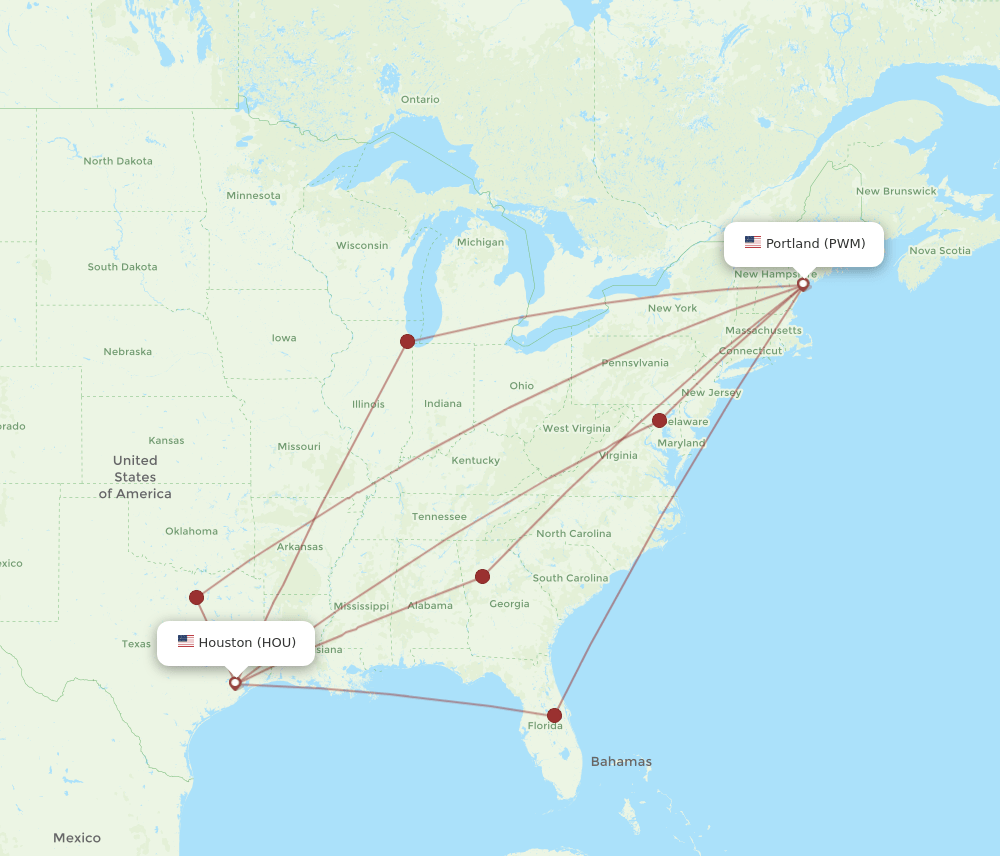 HOU-PWM flight routes