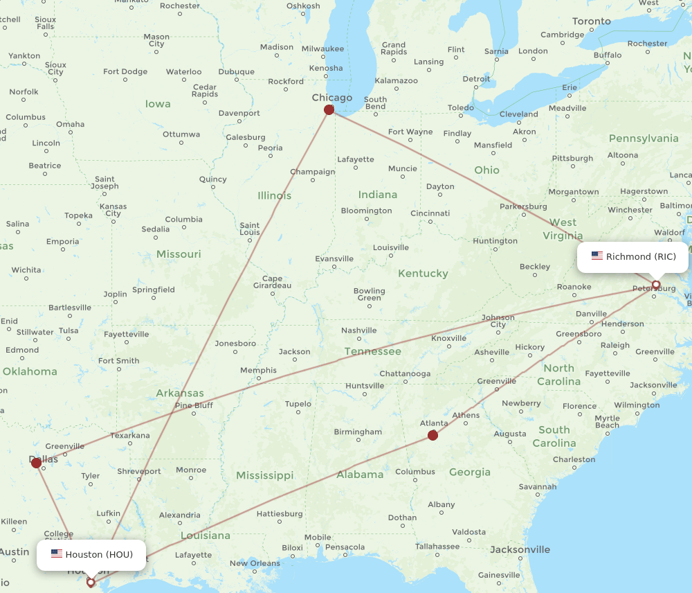 HOU-RIC flight routes