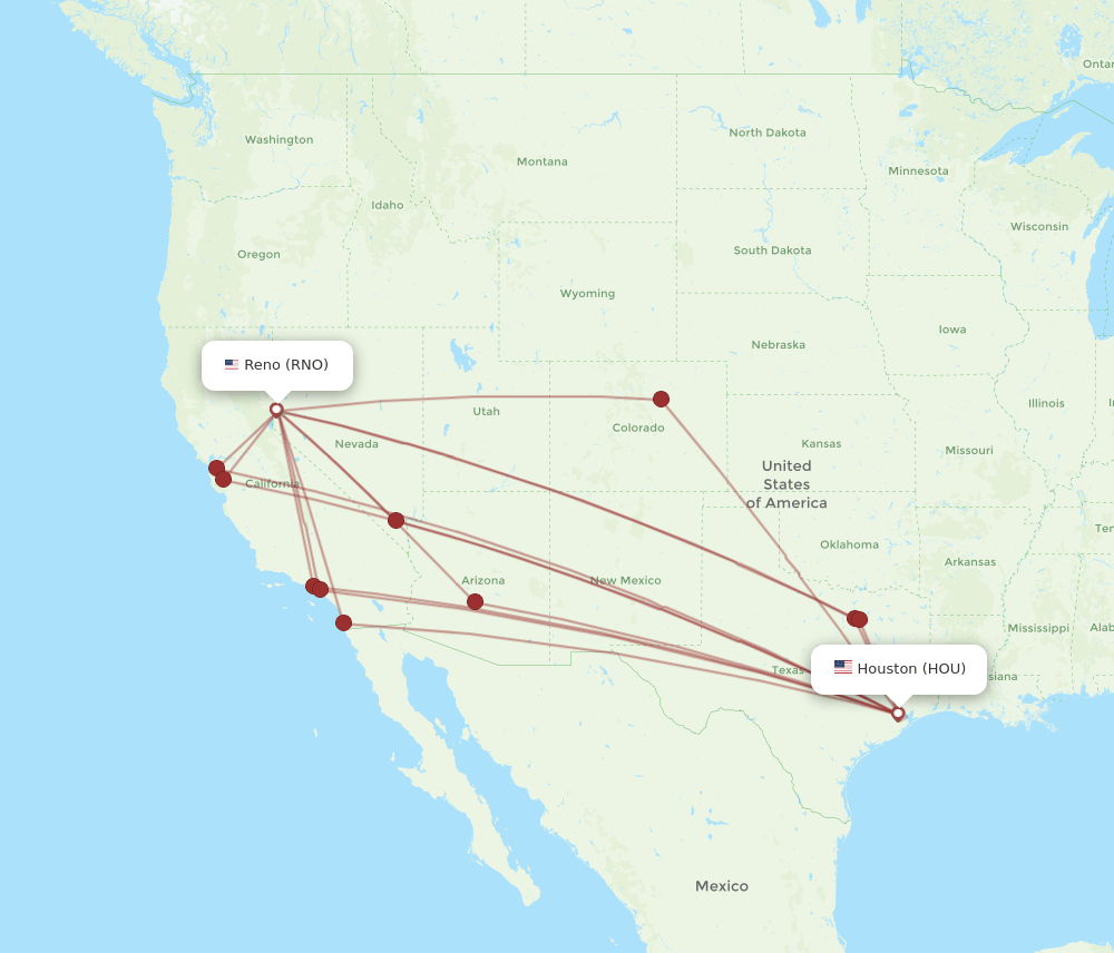 HOU-RNO flight routes