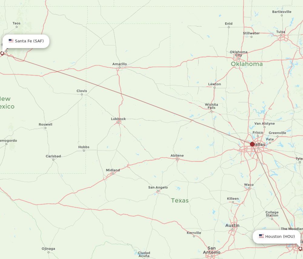 HOU-SAF flight routes