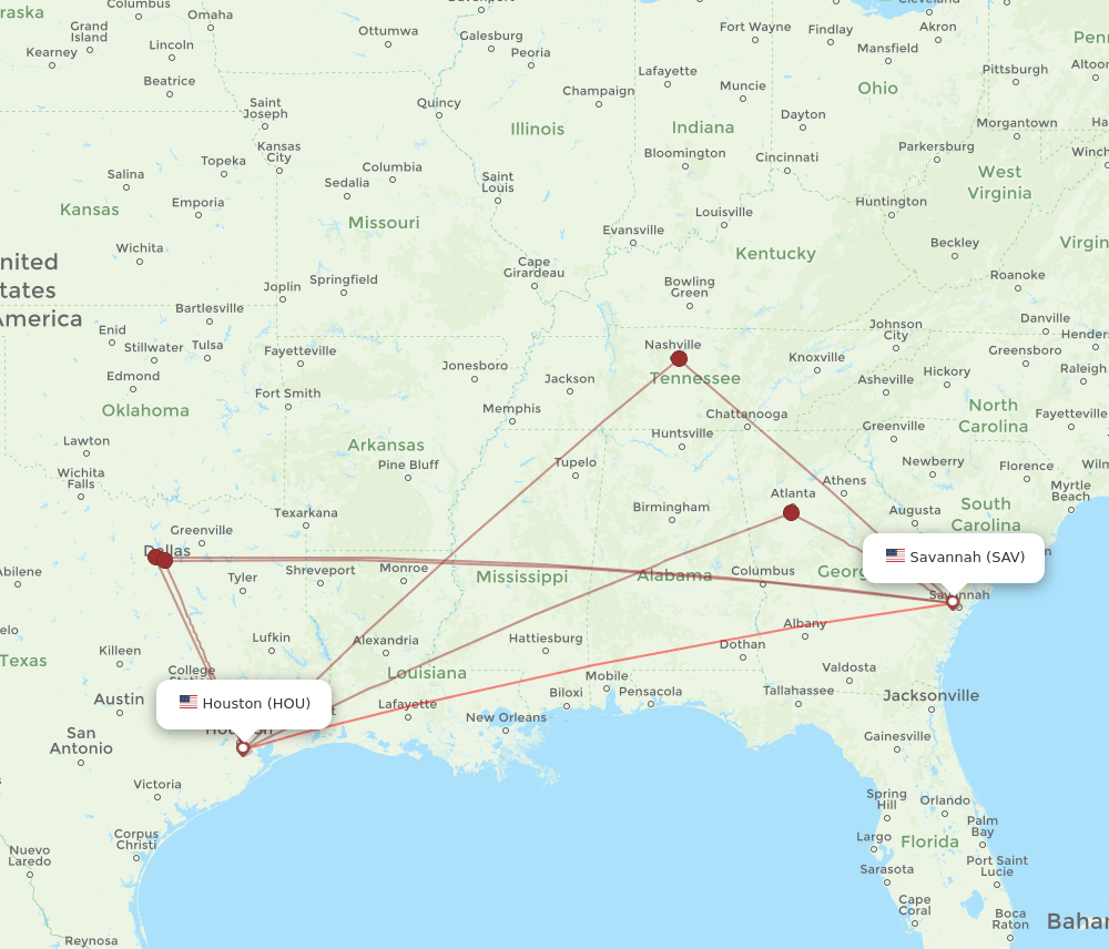 HOU-SAV flight routes
