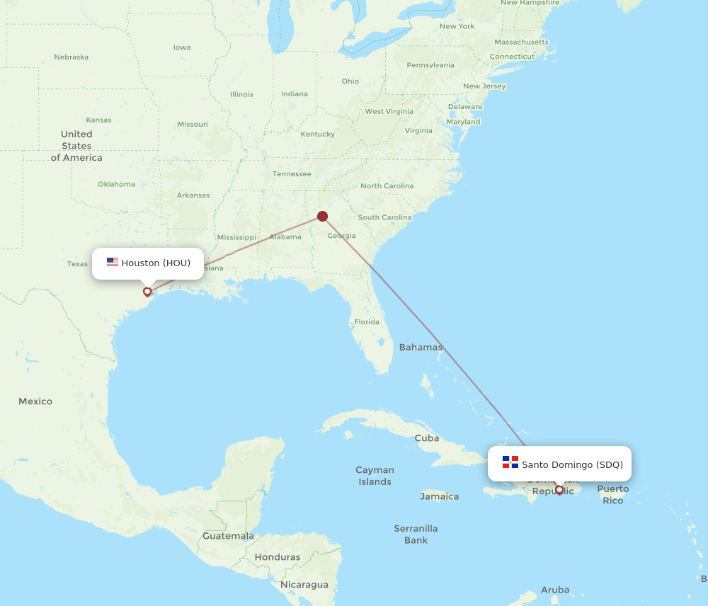 HOU to SDQ flights and routes map