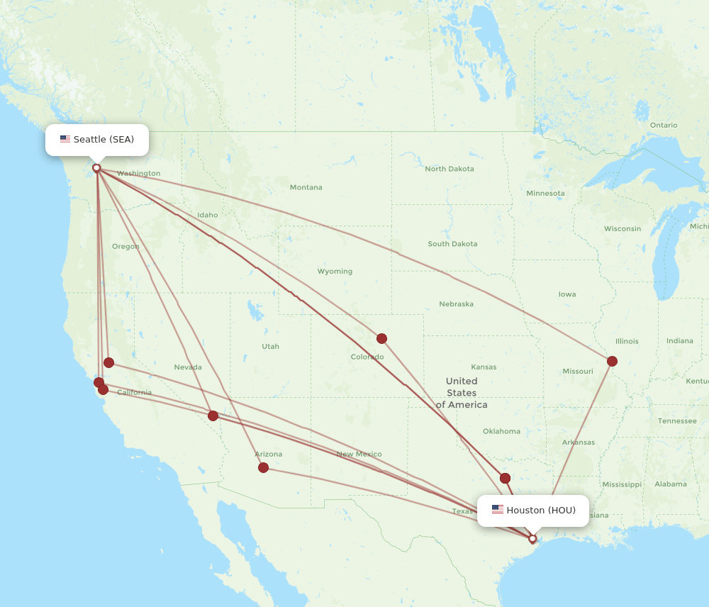 HOU to SEA flights and routes map