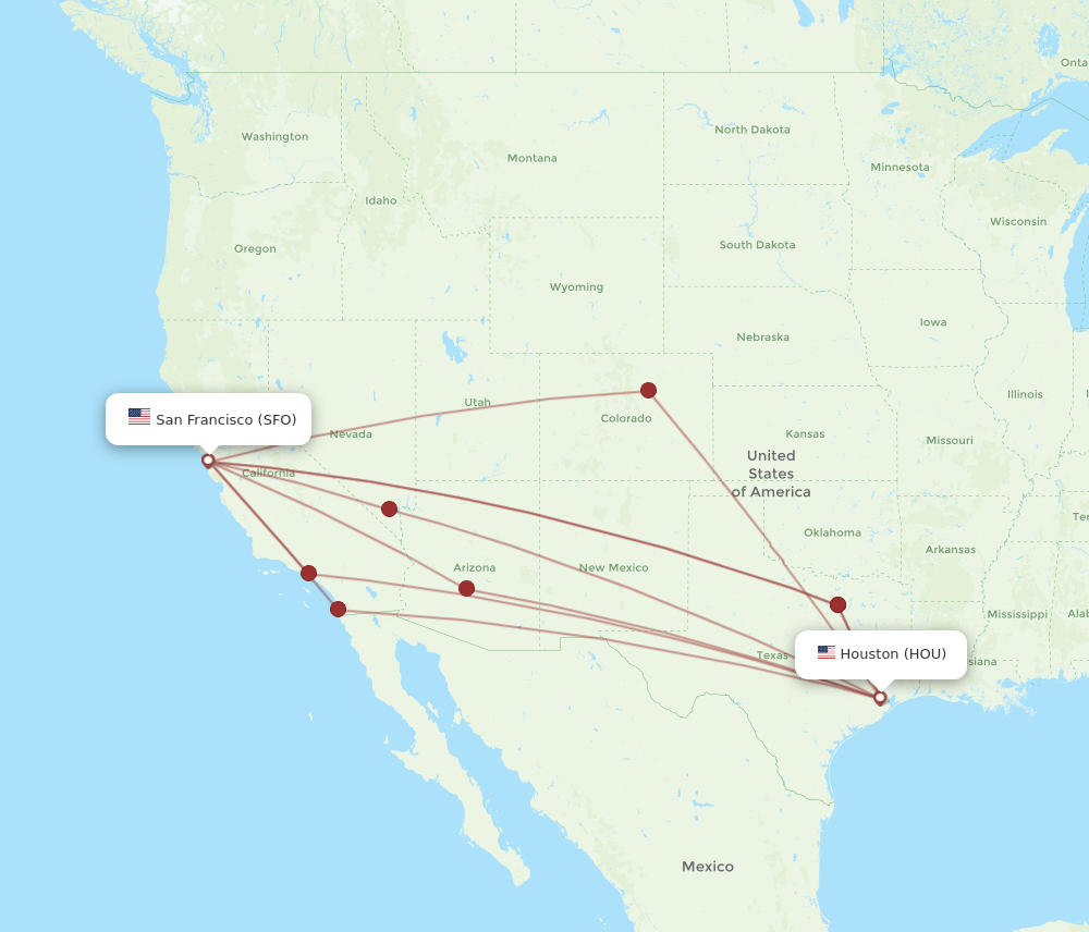 HOU to SFO flights and routes map