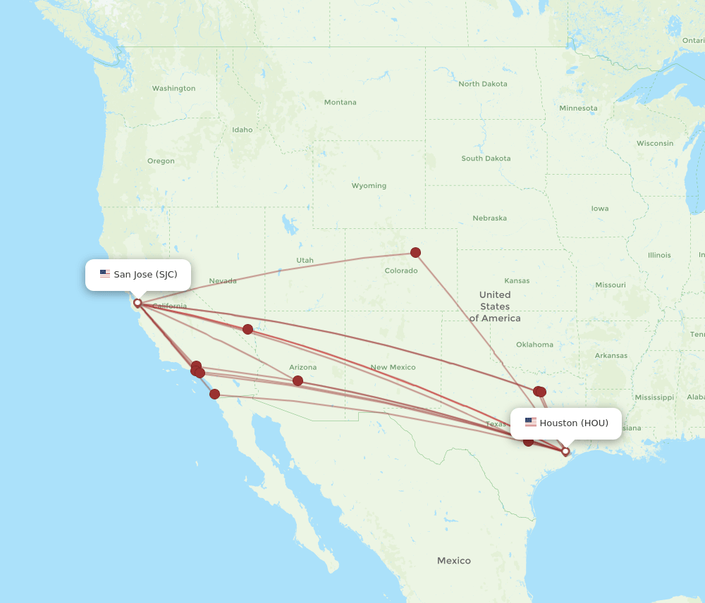 HOU-SJC flight routes