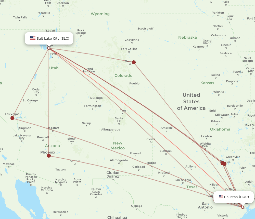 HOU-SLC flight routes