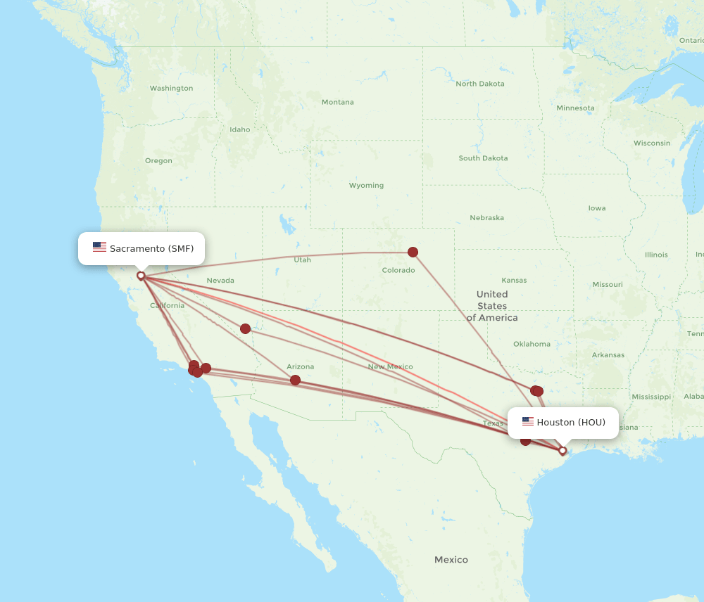 HOU to SMF flights and routes map