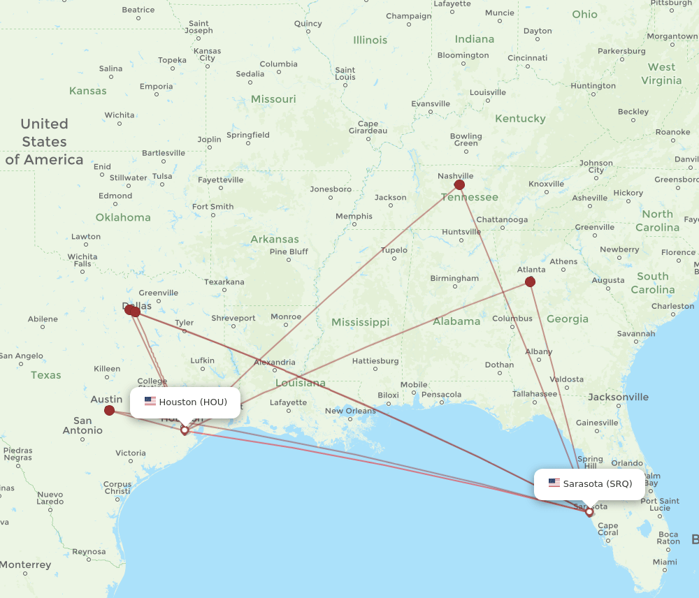 HOU-SRQ flight routes