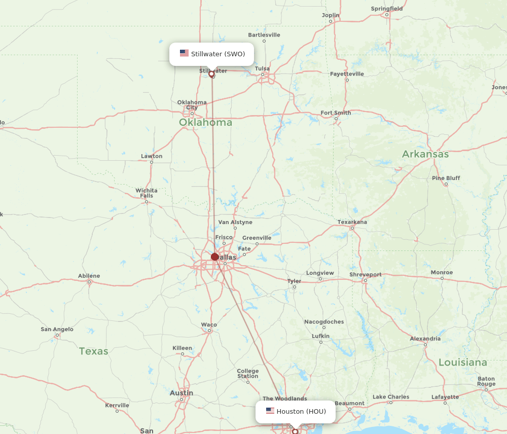HOU-SWO flight routes