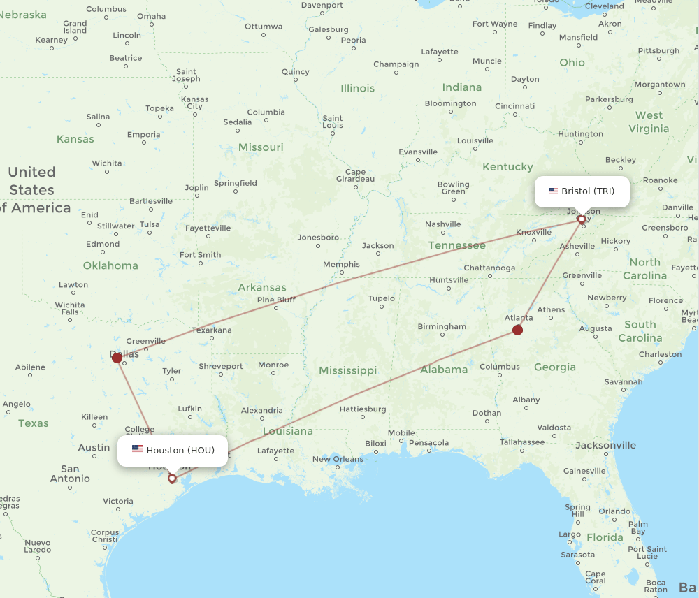 HOU-TRI flight routes
