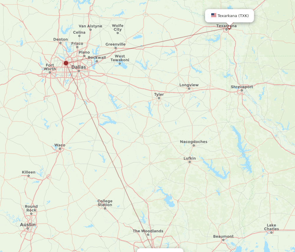 HOU-TXK flight routes
