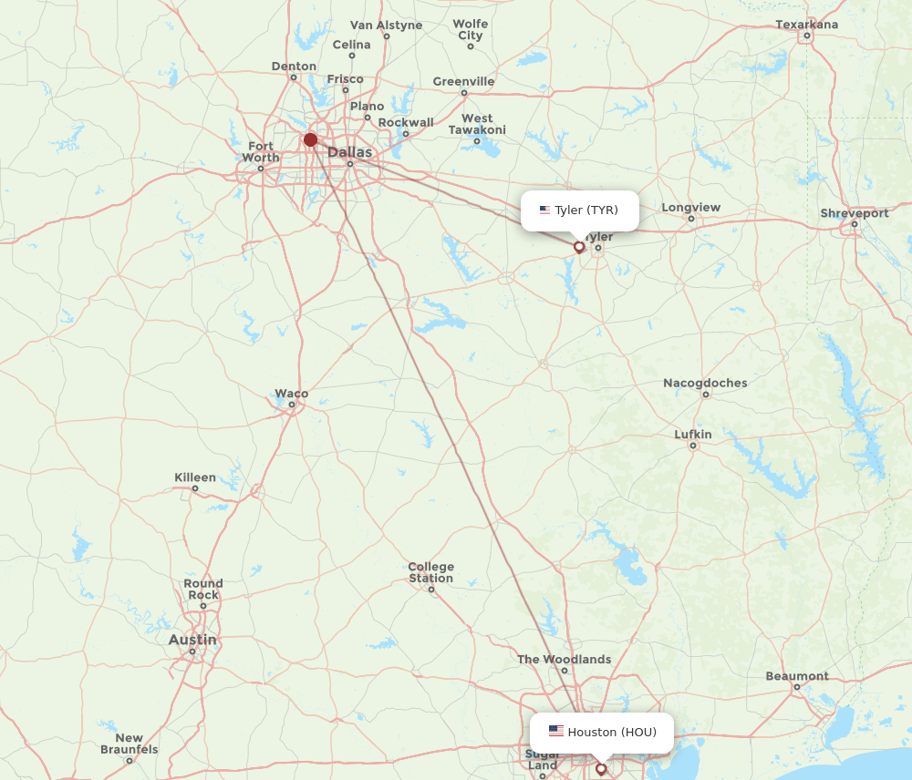 HOU-TYR flight routes