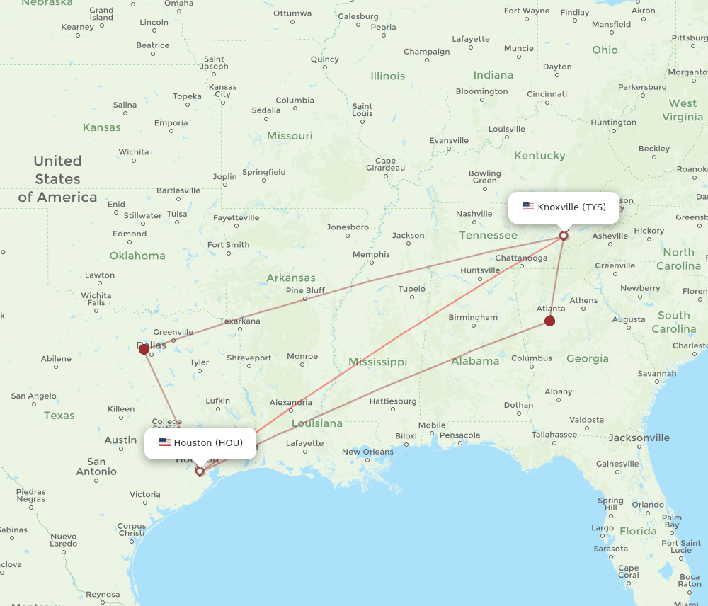 HOU-TYS flight routes