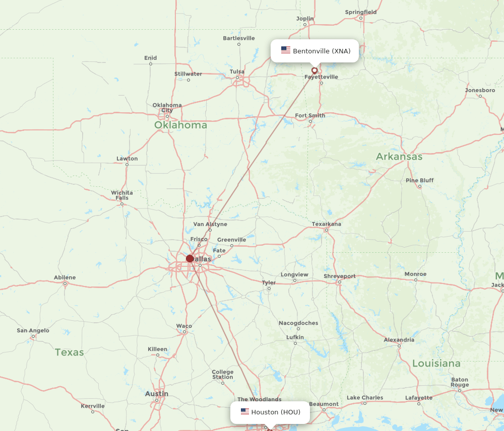 HOU to XNA flights and routes map