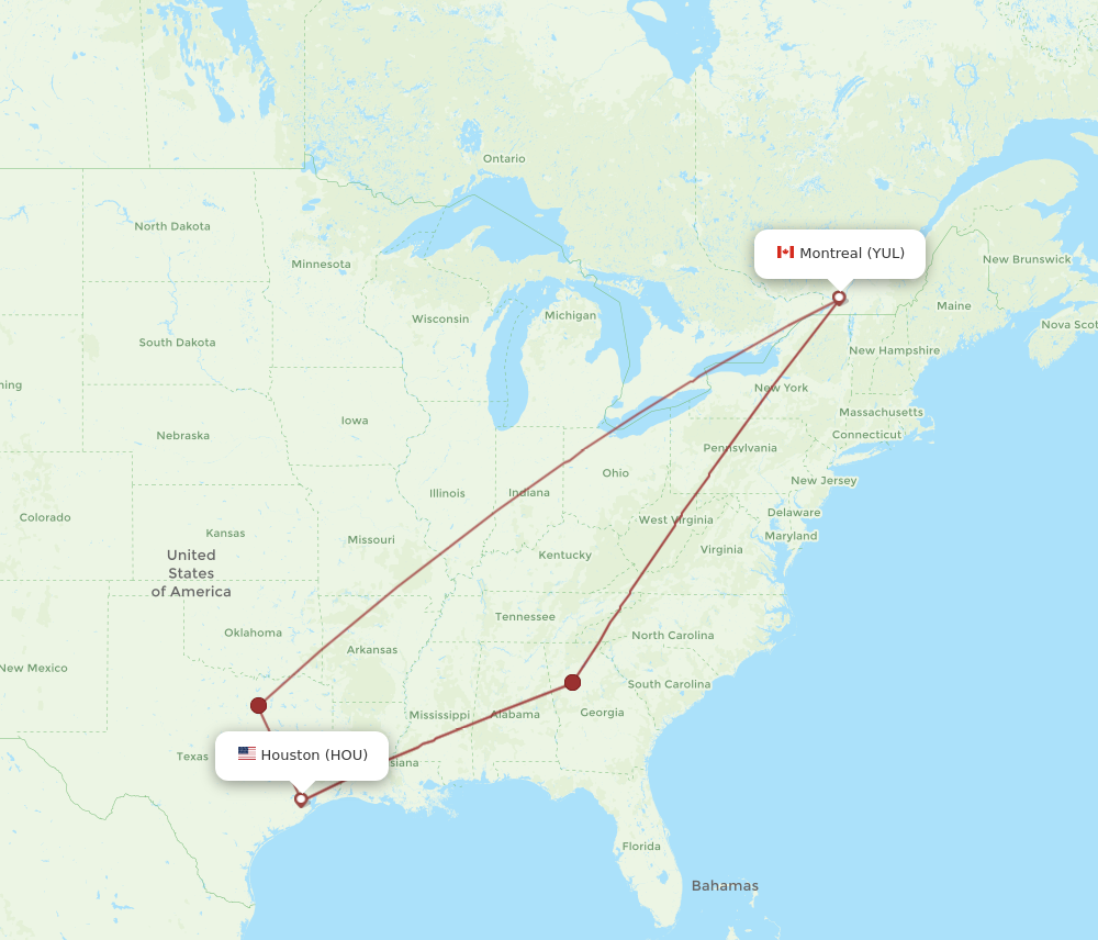 HOU to YUL flights and routes map