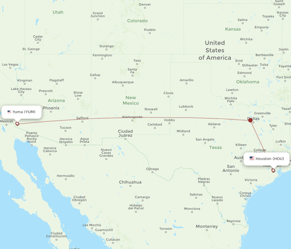 HOU-YUM flight routes