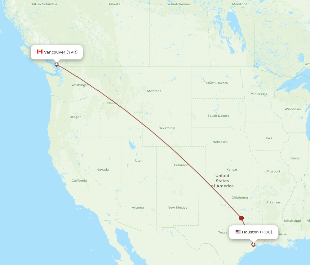 YVR to HOU flights and routes map