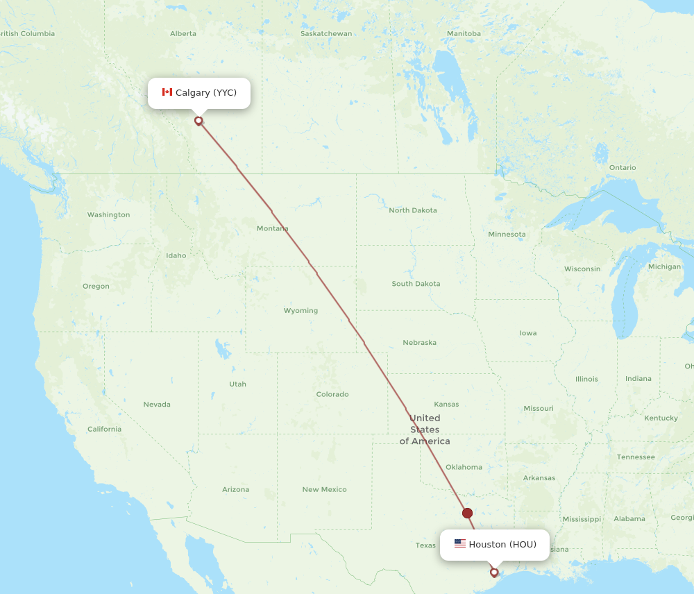 HOU to YYC flights and routes map