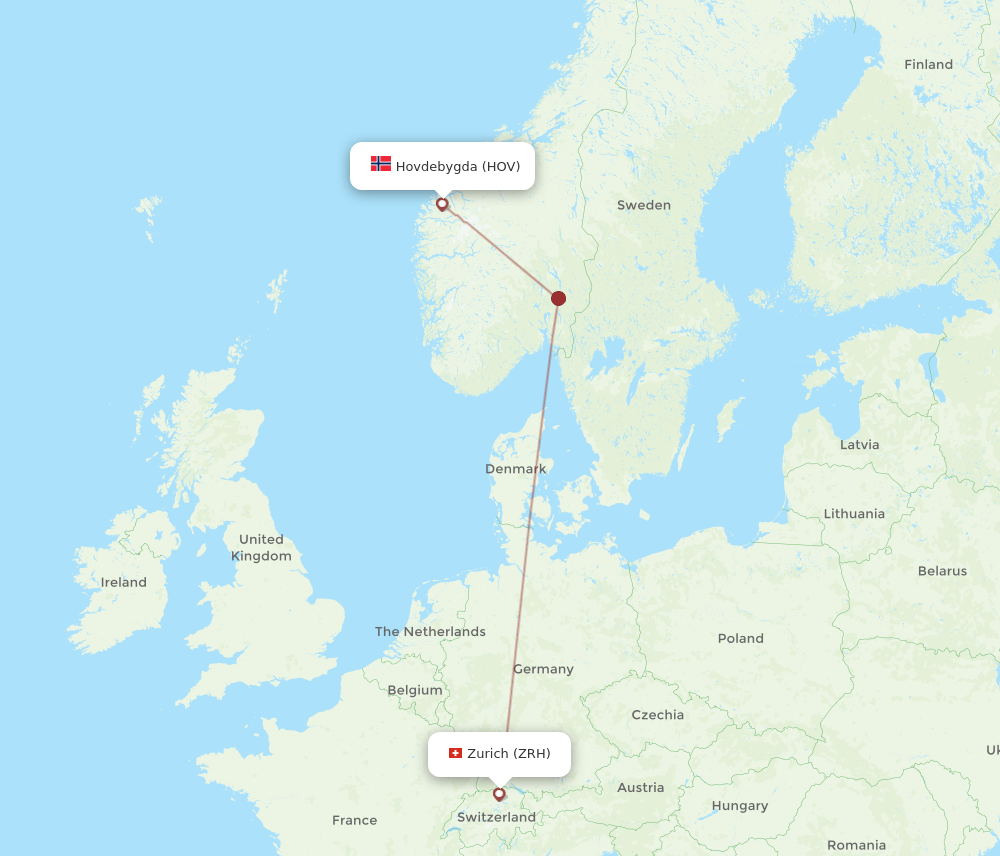 Zurich - Orsta-Volda route map and flight paths