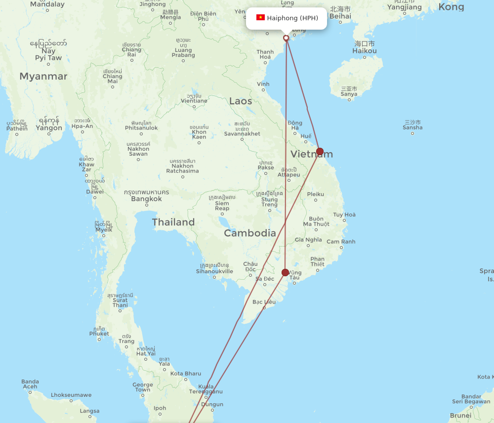 HPH to KUL flights and routes map