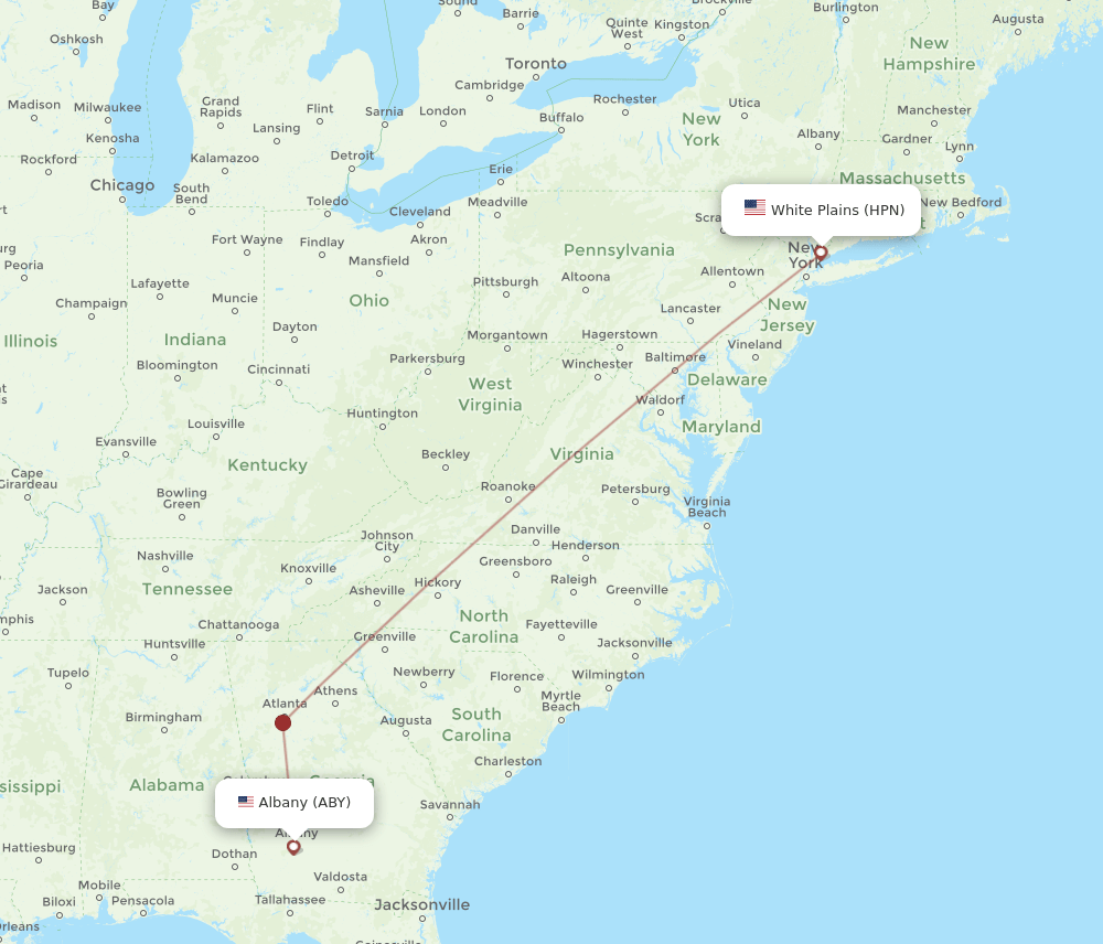 HPN to ABY flights and routes map