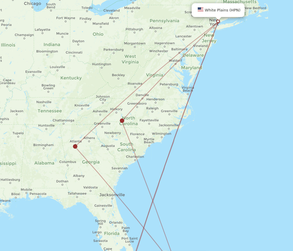 HPN to ELH flights and routes map