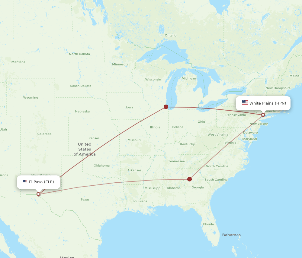 HPN to ELP flights and routes map