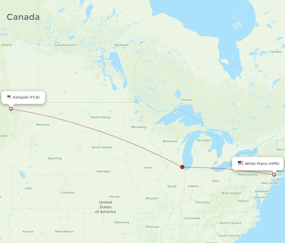 HPN to FCA flights and routes map