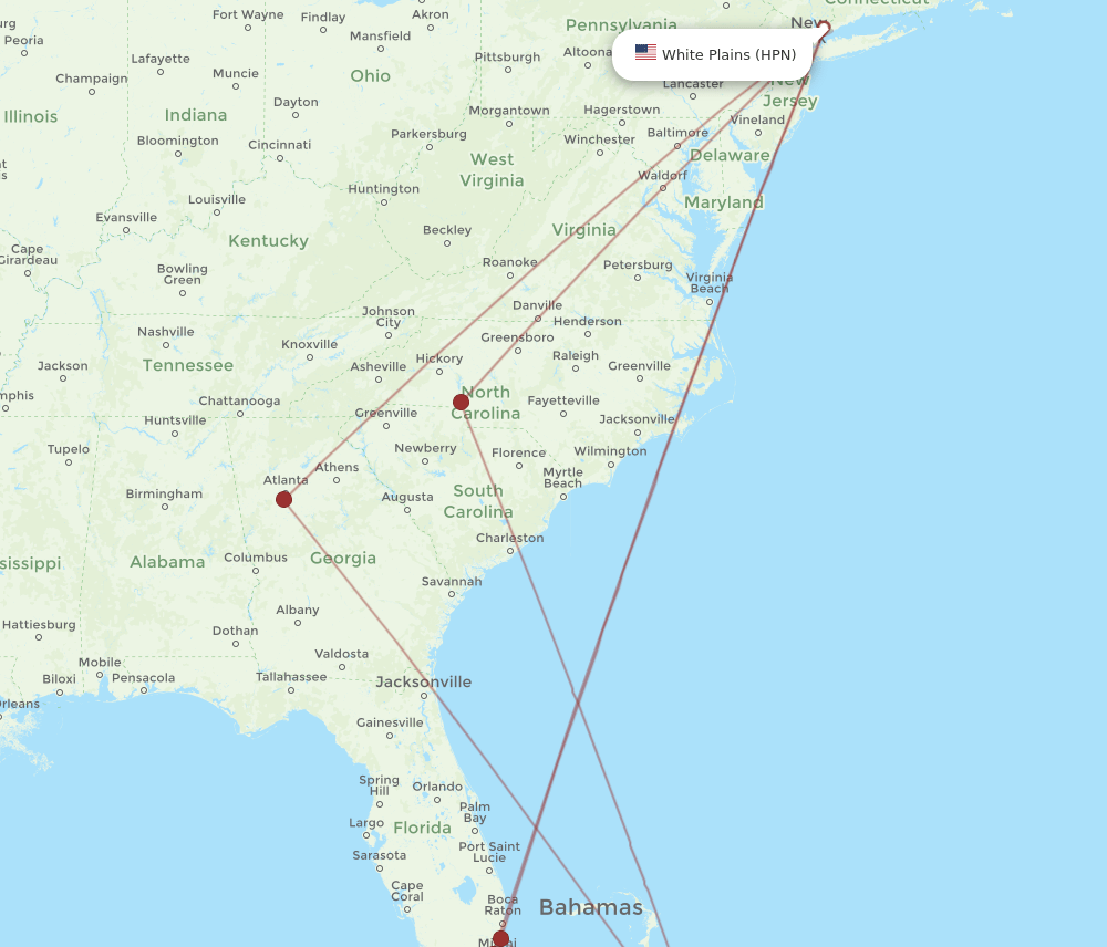 HPN-GGT flight routes