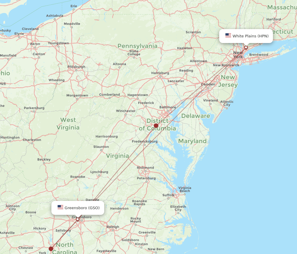 HPN-GSO flight routes