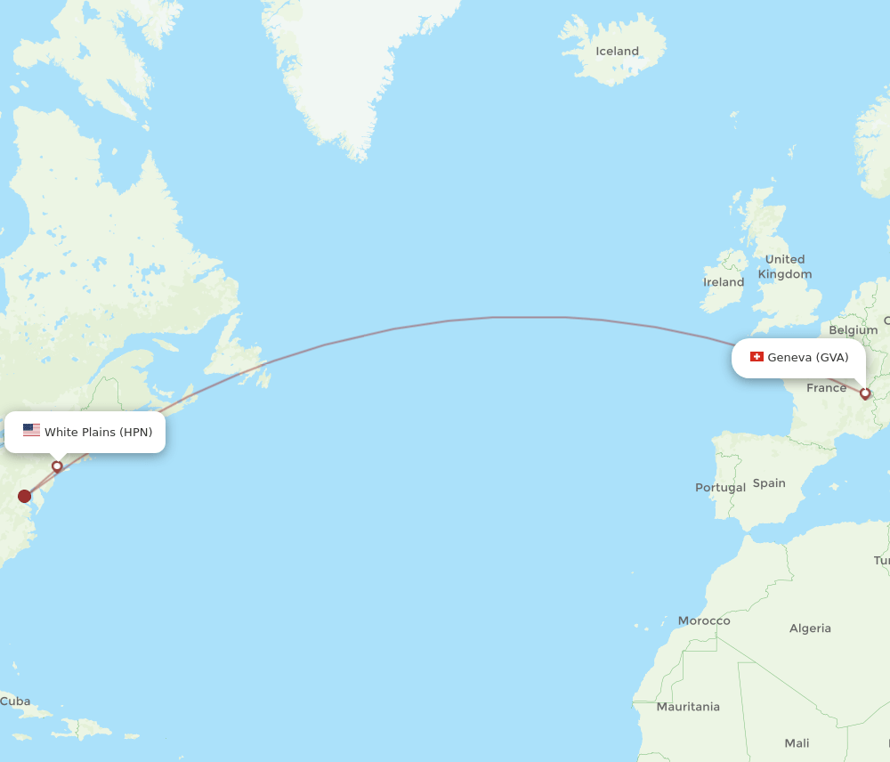 HPN to GVA flights and routes map