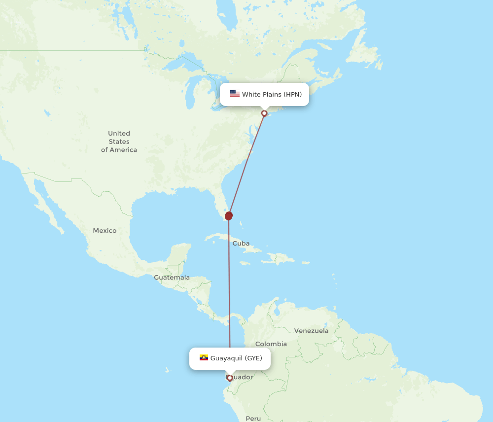 Westchester County - Guayaquil route map and flight paths