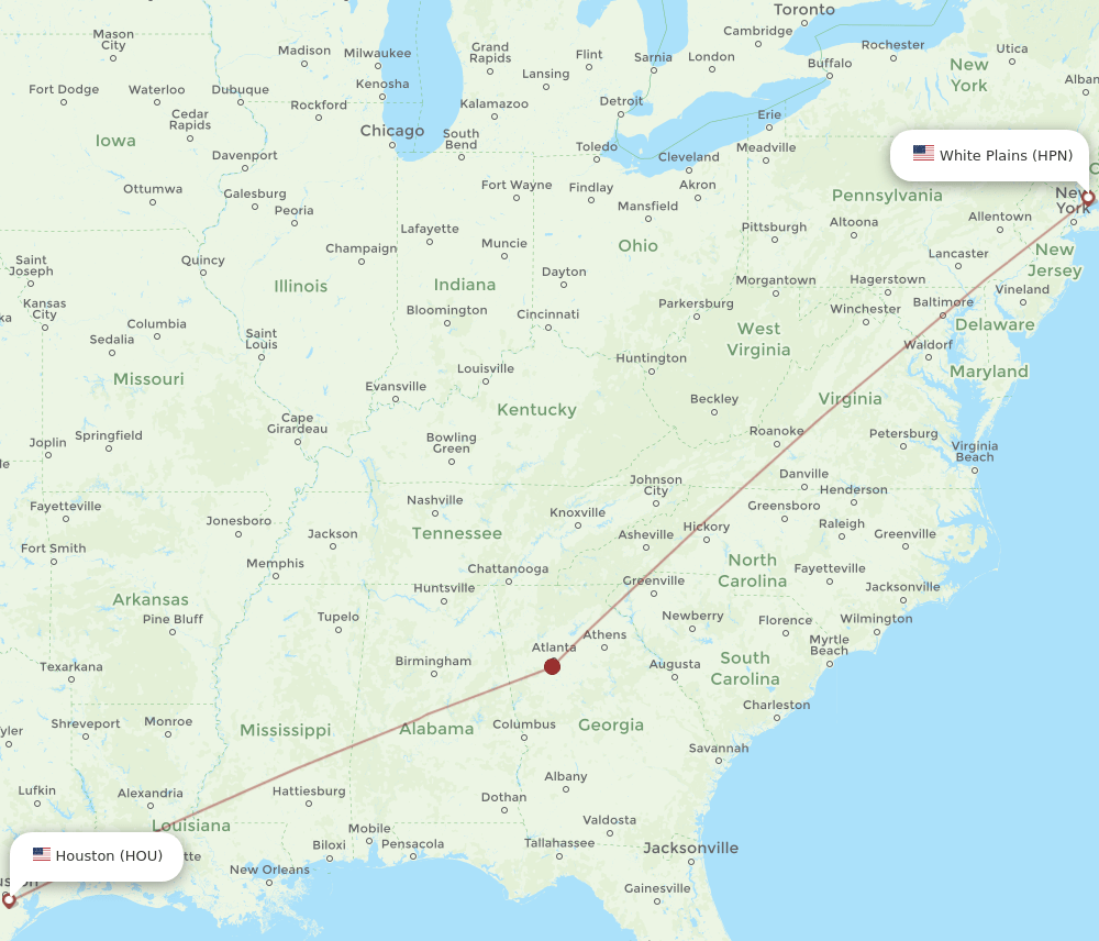 HPN-HOU flight routes
