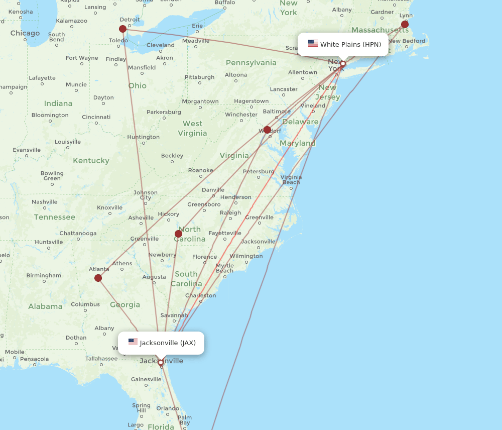 HPN-JAX flight routes