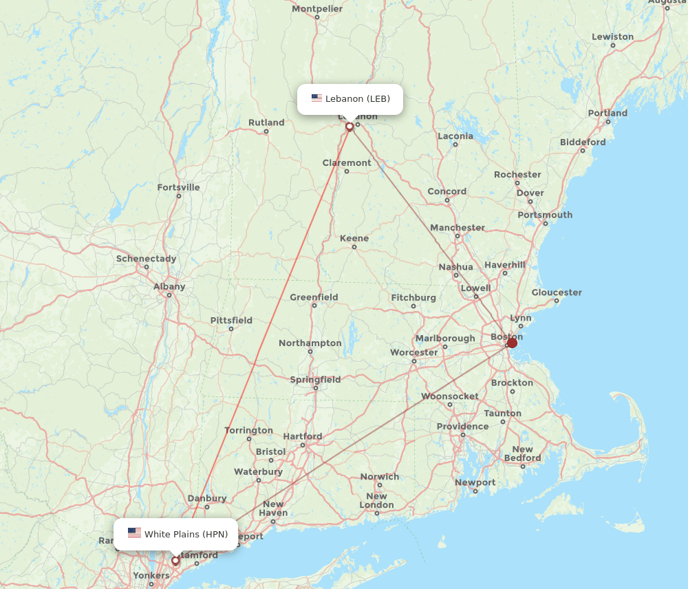 Westchester County - Lebanon route map and flight paths