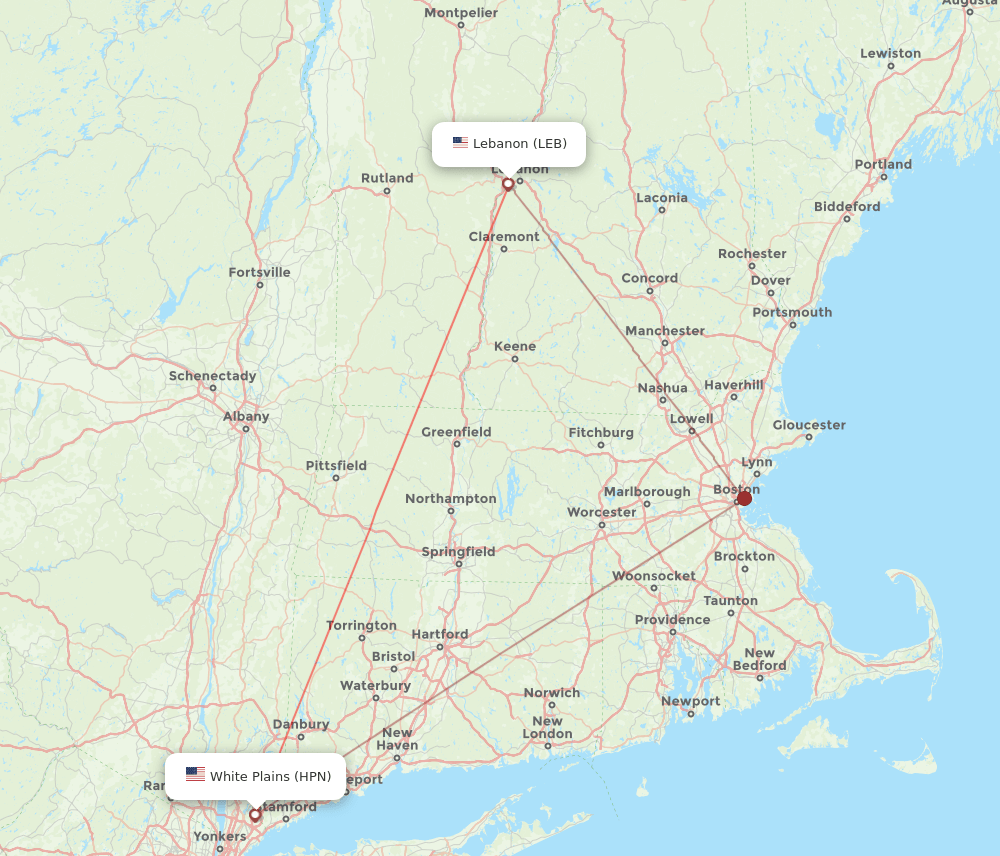 HPN to LEB flights and routes map