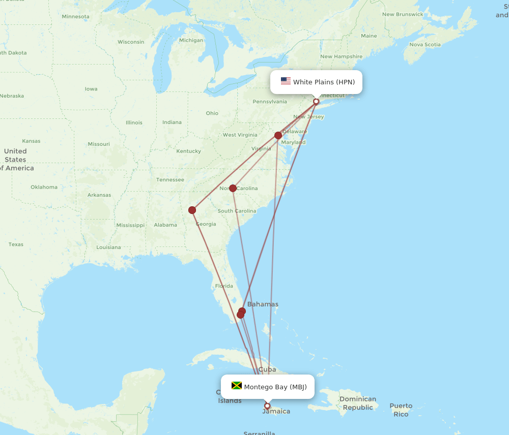 HPN-MBJ flight routes