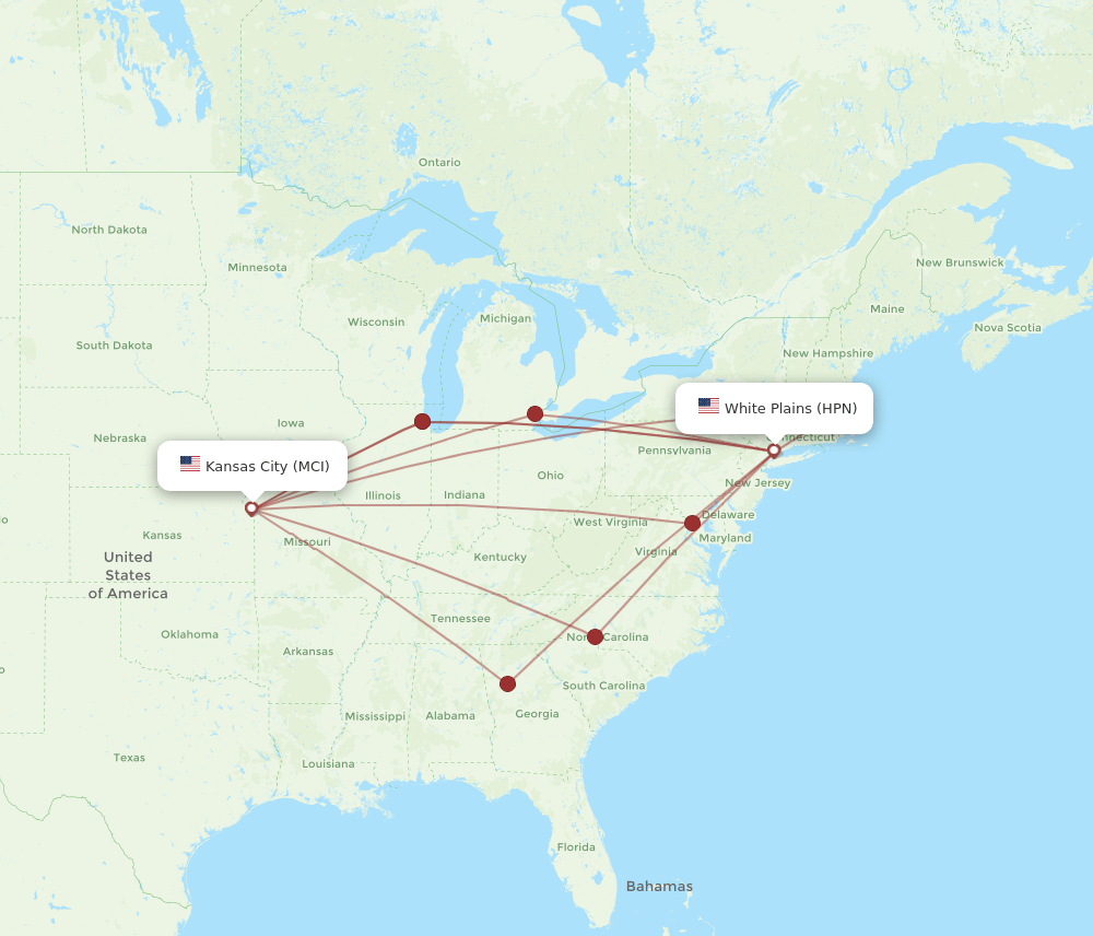 HPN-MCI flight routes