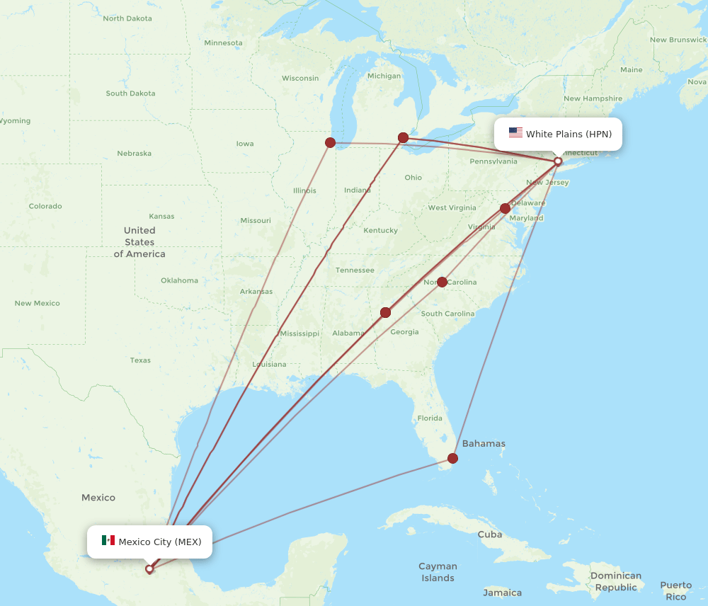 HPN-MEX flight routes