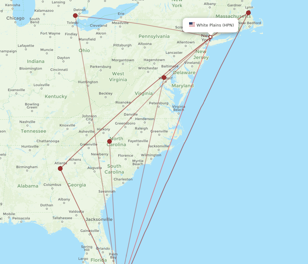 HPN to MIA flights and routes map