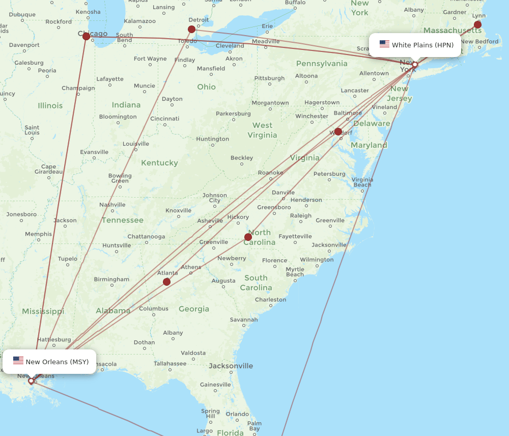 HPN-MSY flight routes