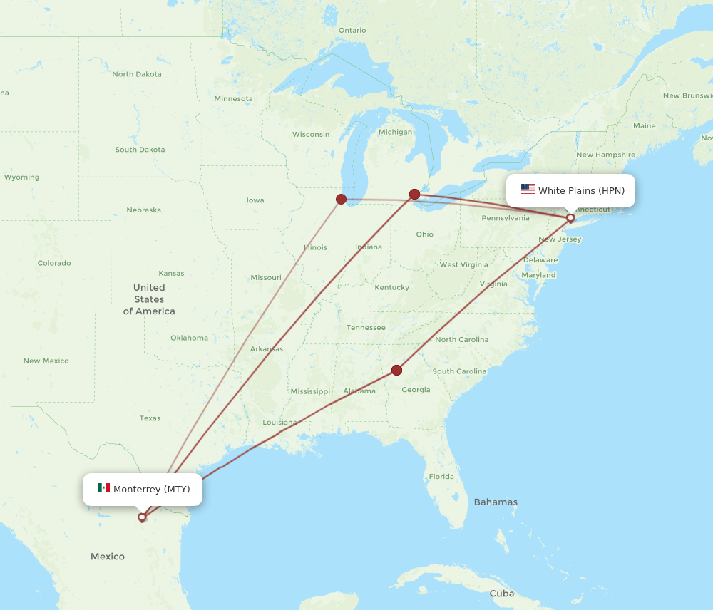 HPN-MTY flight routes